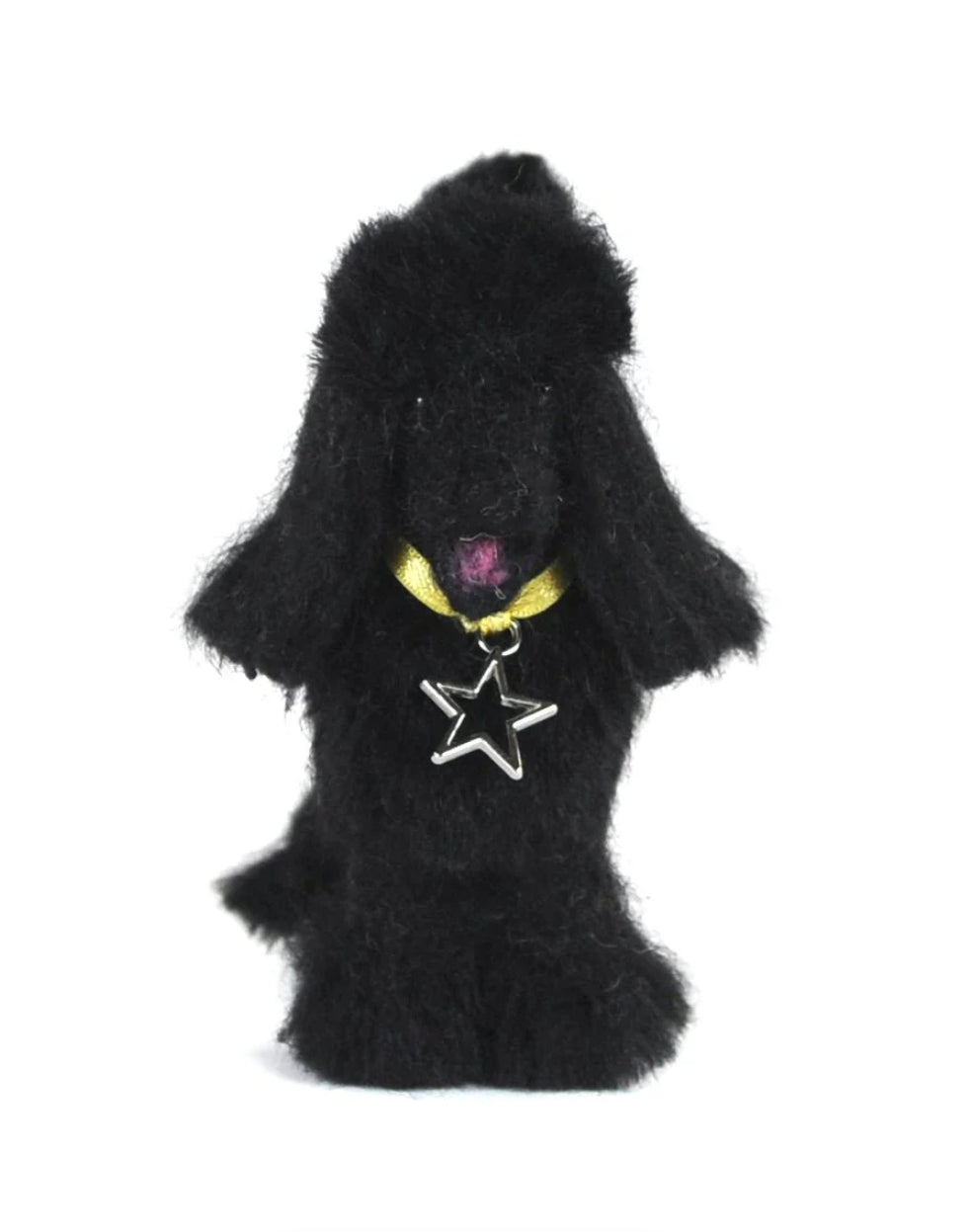 Felted Black Poodle Dog Sculpture: Alpaca Fiber Decor