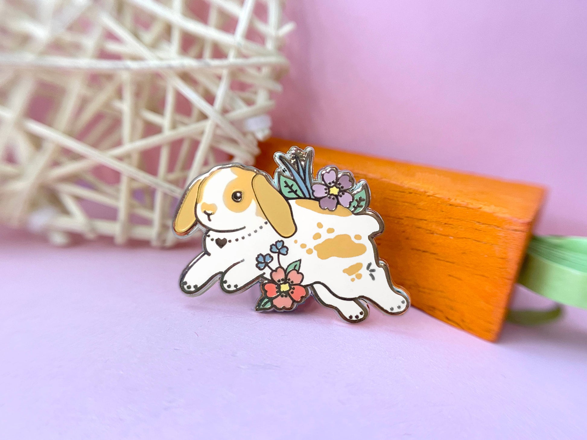 Tan and White Lop Bunny Enamel Pin
