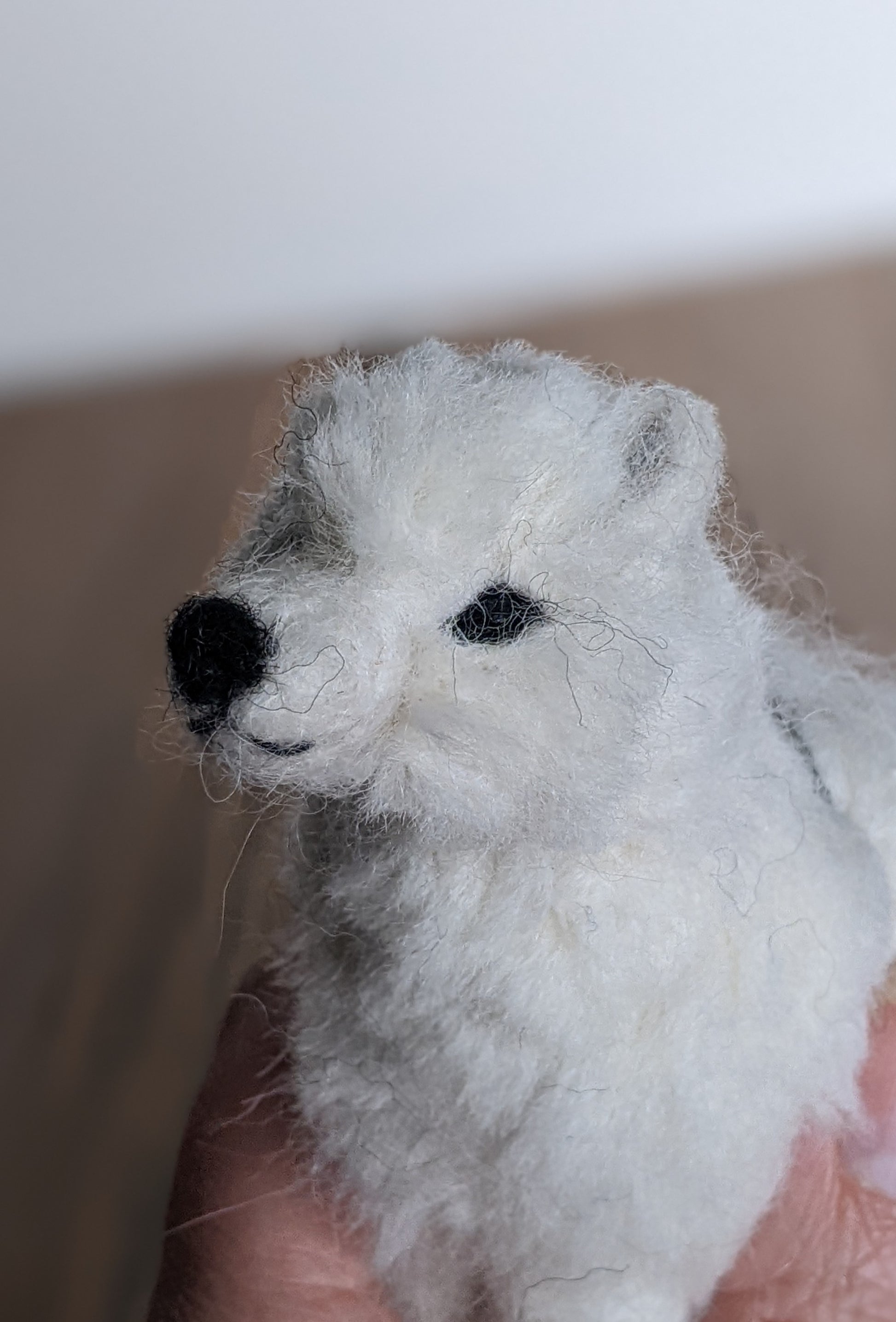 arctic fox needle felted alpaca wool