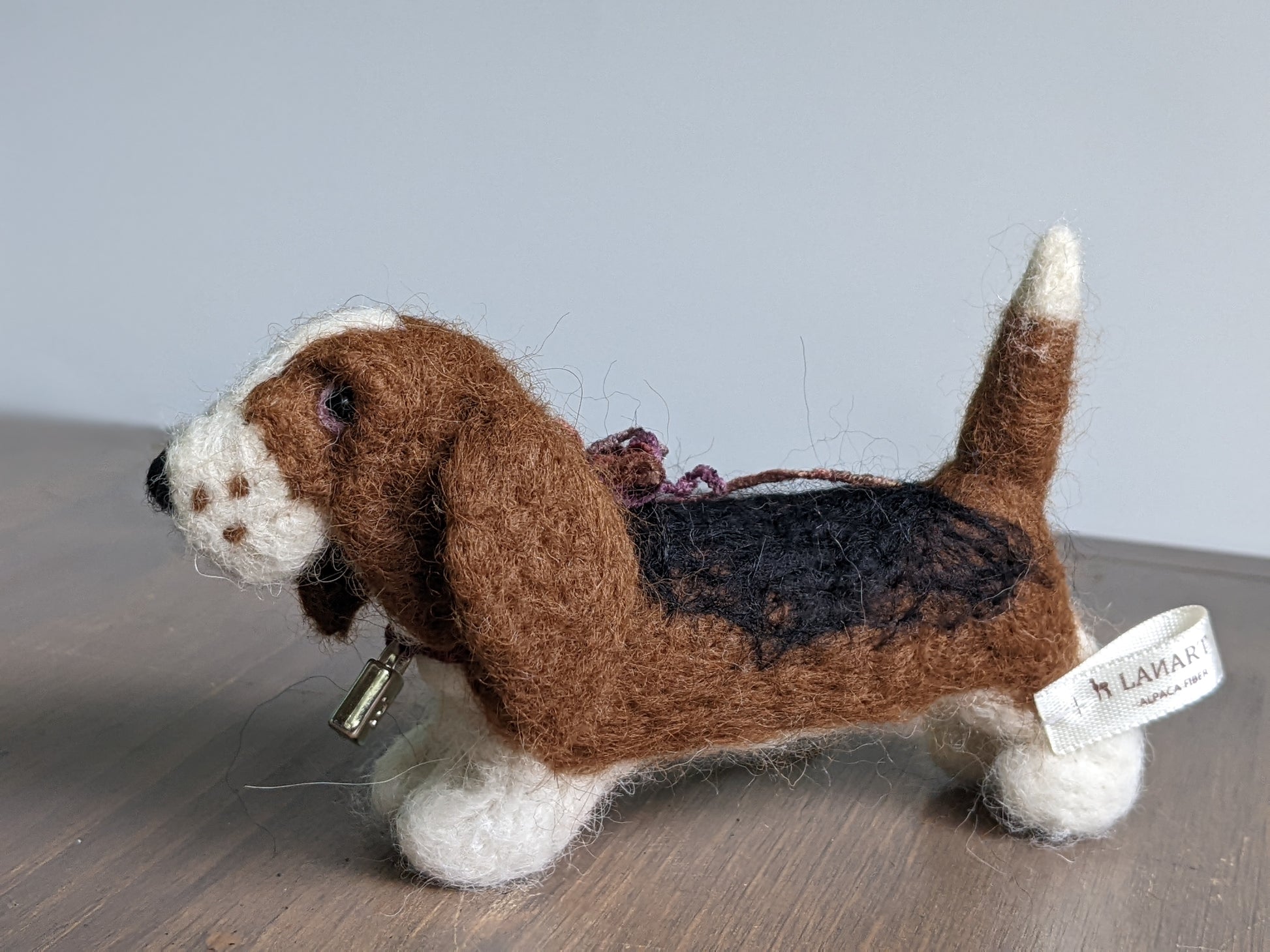 basset hound figure made from needle felted alpaca wool