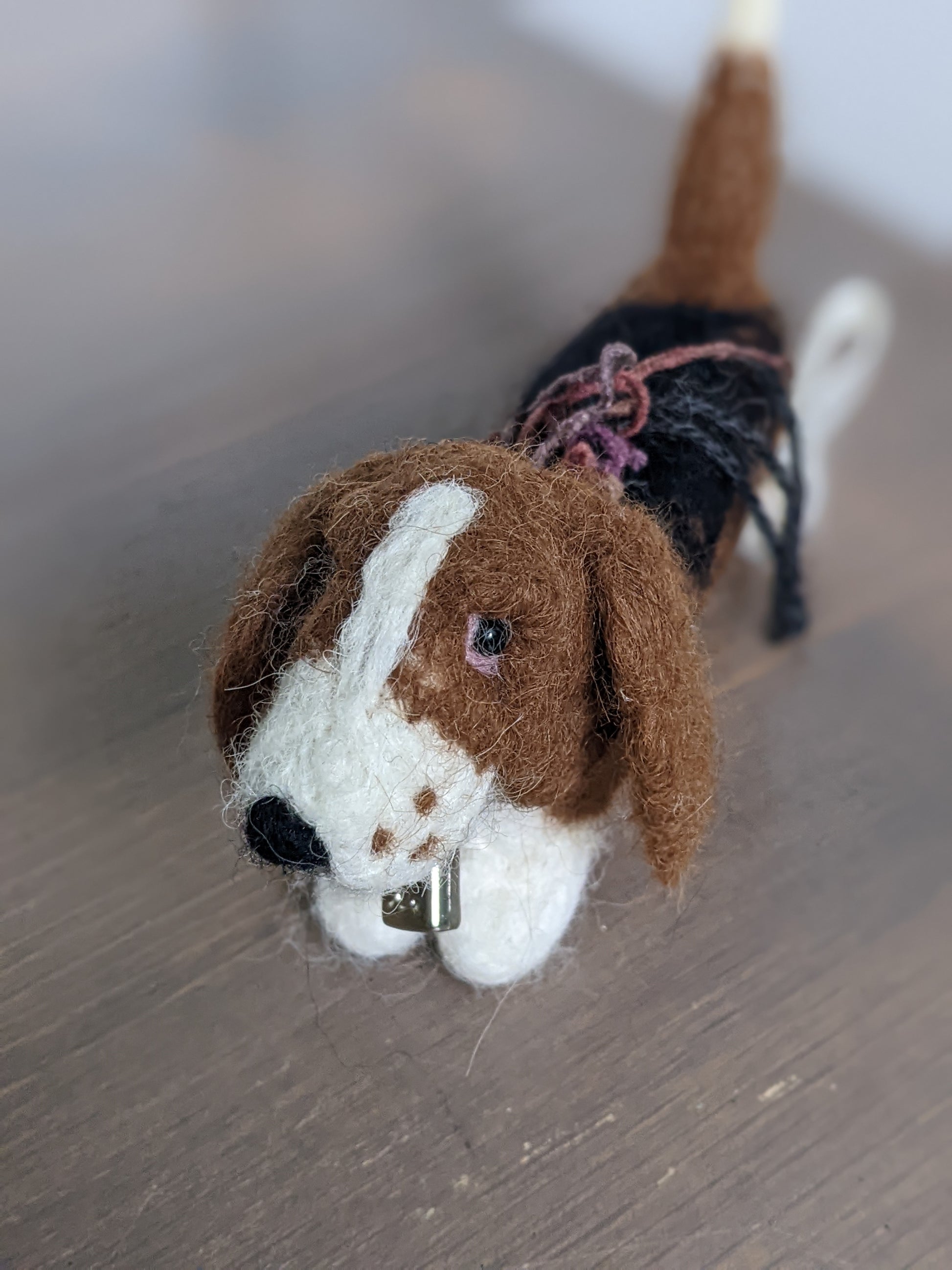 basset hound figure made from needle felted alpaca wool
