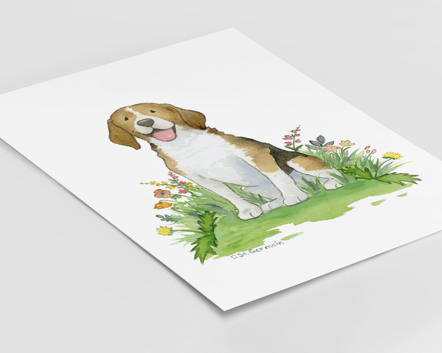 happy beagle watercolor art print