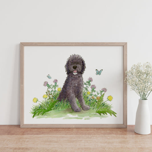 Black Labradoodle Art Print, Dog Lover Gift