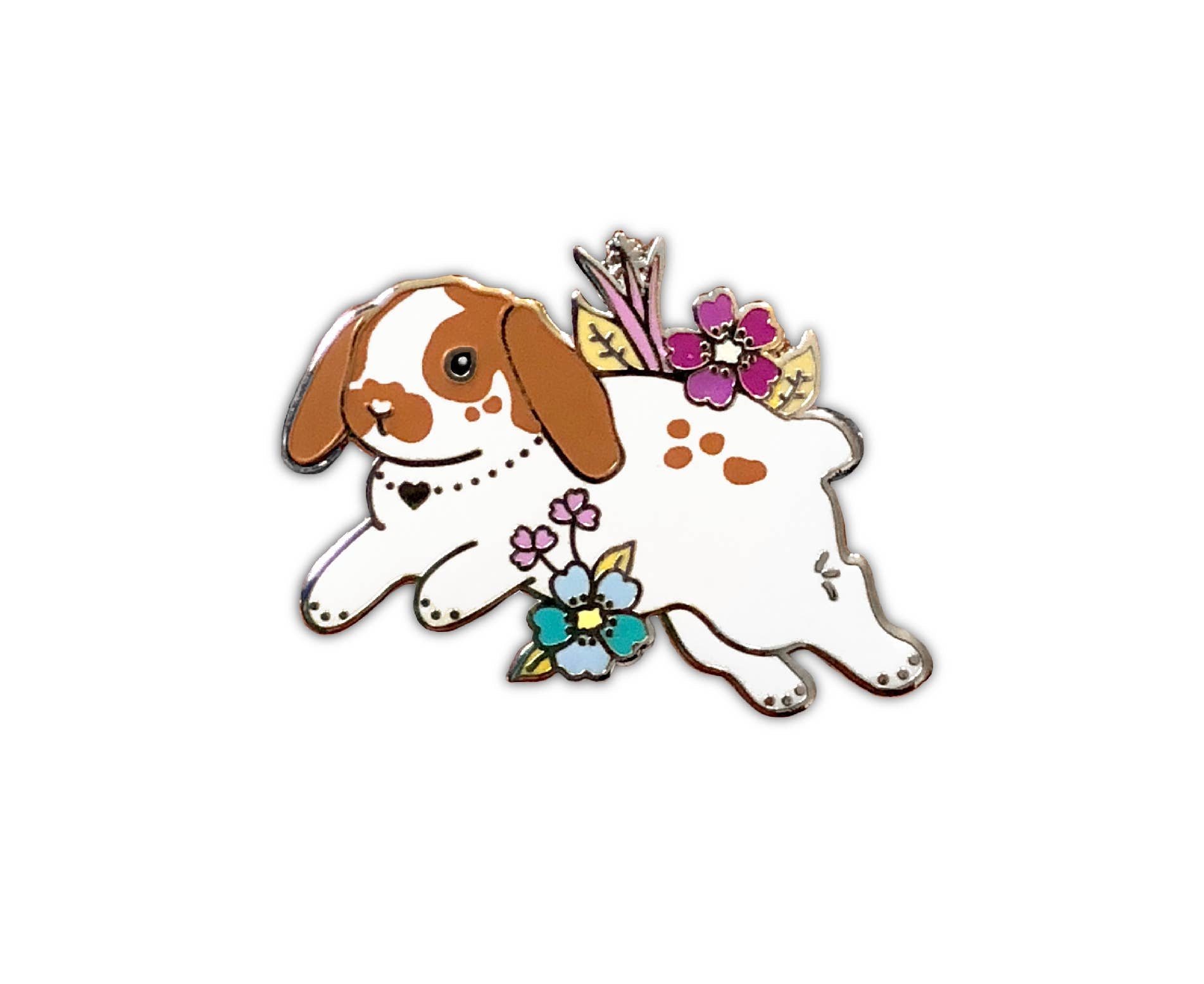 brown and white lop bunny enamel pin