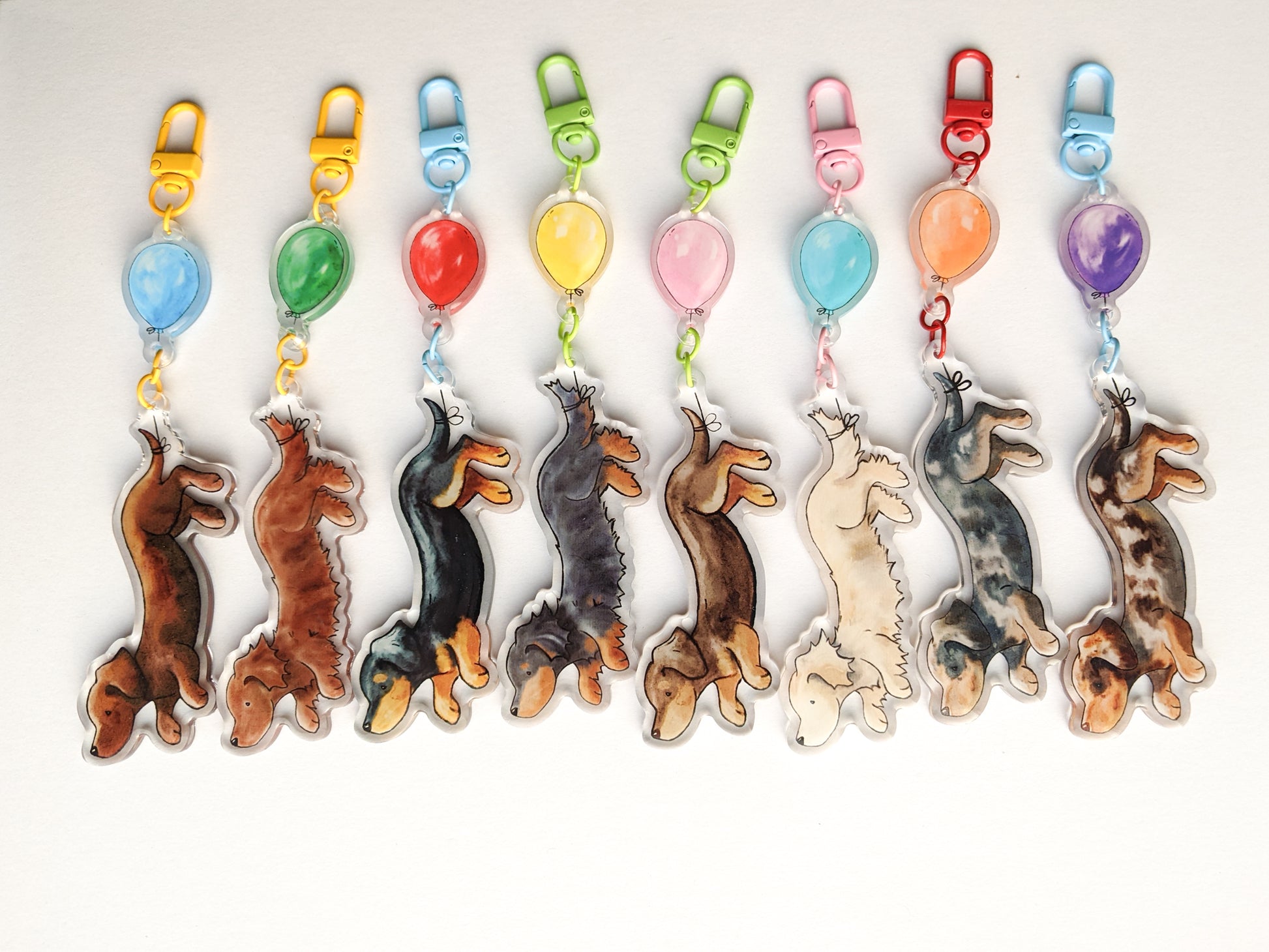 acrylic dachshund with balloon keychains