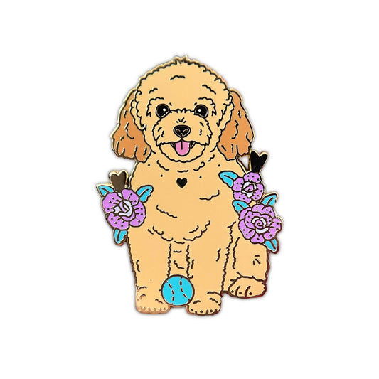 golden doodle enamel pin