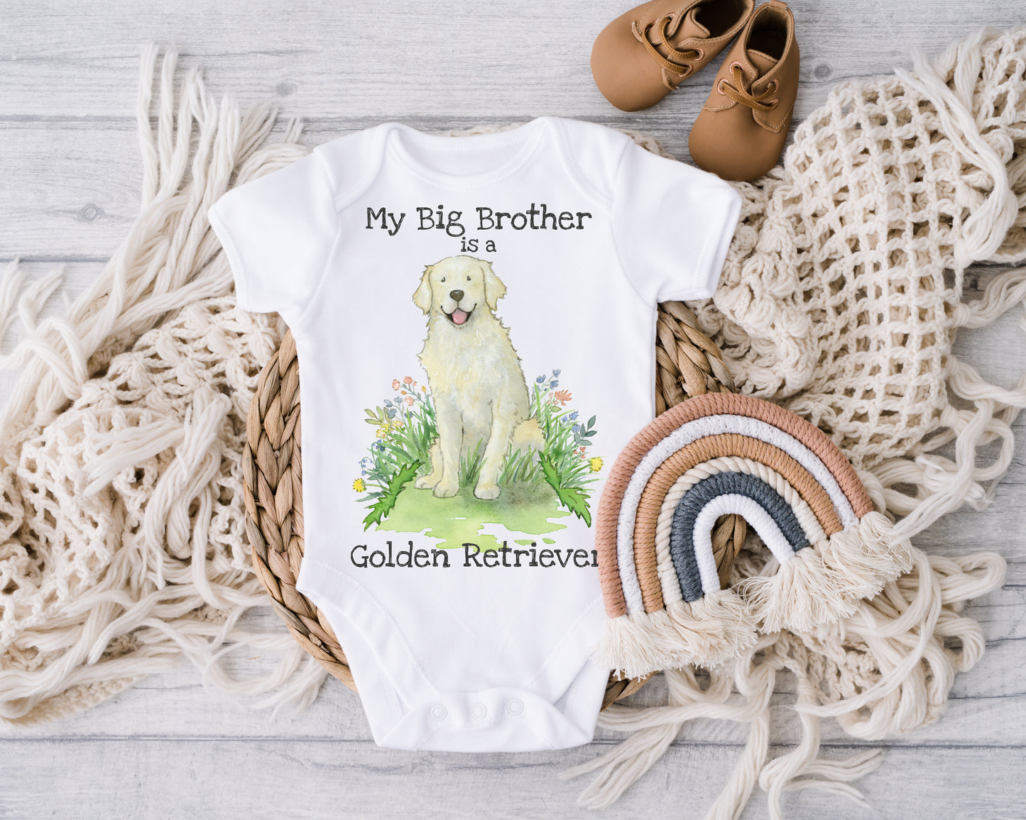 Golden Retriever Baby Bodysuit, Big Brother or Sister Birth Announcement