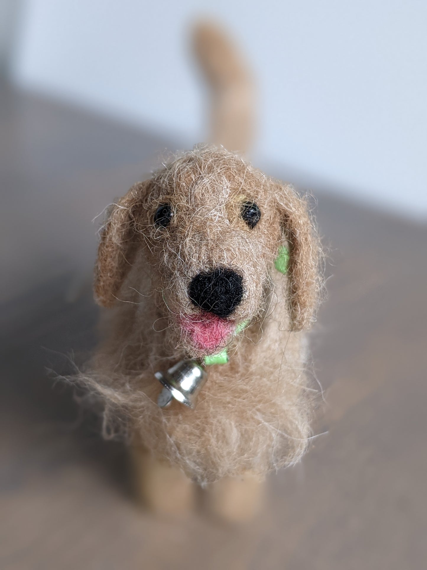 golden retriever from needle felted wool close up of face