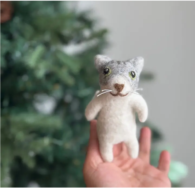 grey and white cat wool finger puppet jasper and ruby