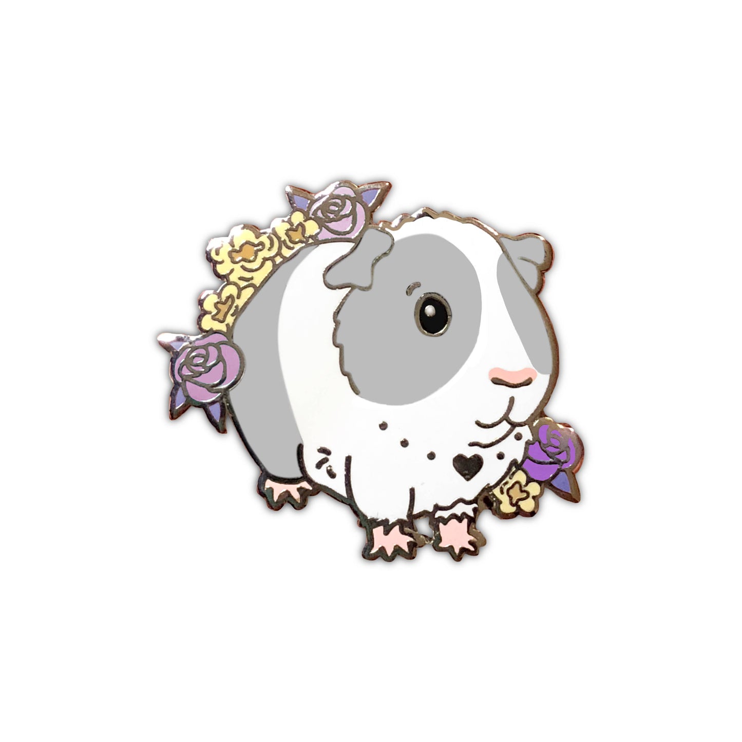 grey and white enamel guinea pig pin