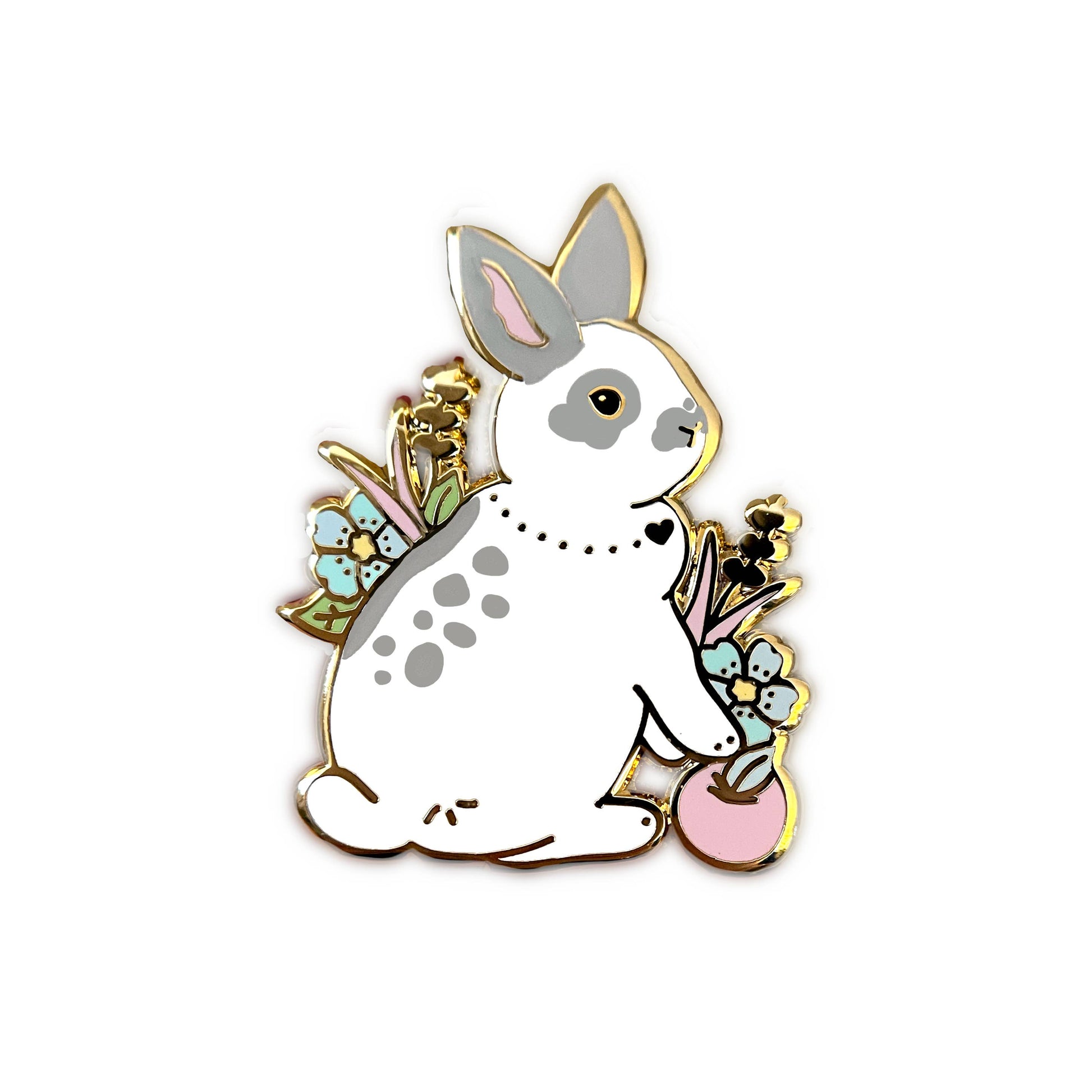 grey and white enamel rabbit pin