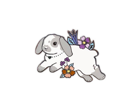 grey and white lop bunny enamel pin