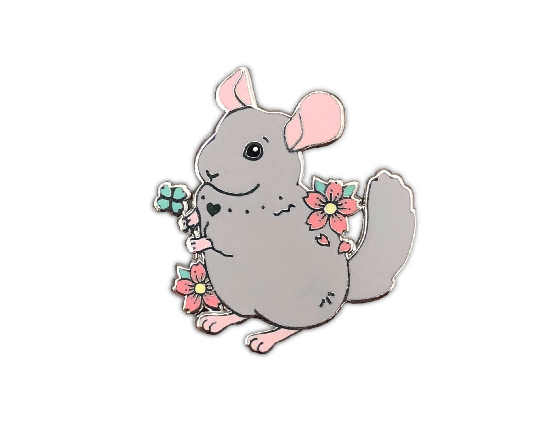 grey chinchilla enamel pin