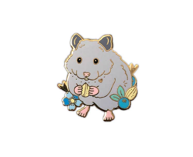 grey enamel hamster pin