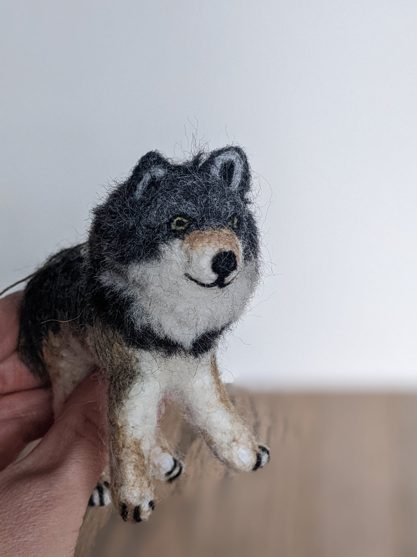 grey wolf felted alpaca sculpture