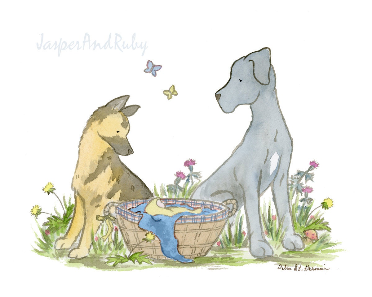 German Shepherd Art Print, Great Dane Art, Dog Nursery Art