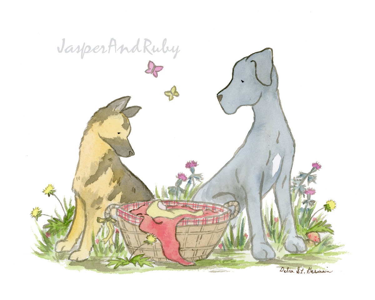 German Shepherd Art Print, Great Dane Art, Dog Nursery Art