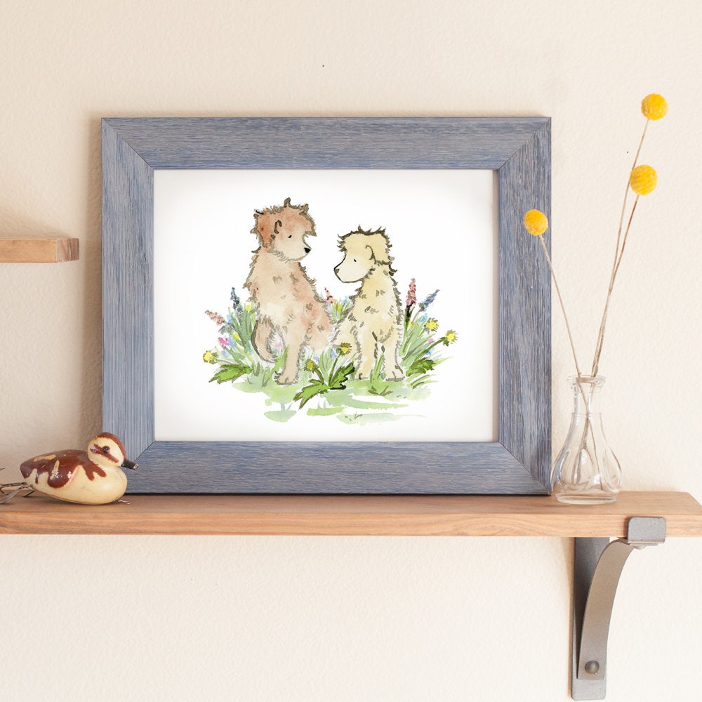 Doodle Dogs Watercolor Print- Labradoodle Print, Golden Doodle Art