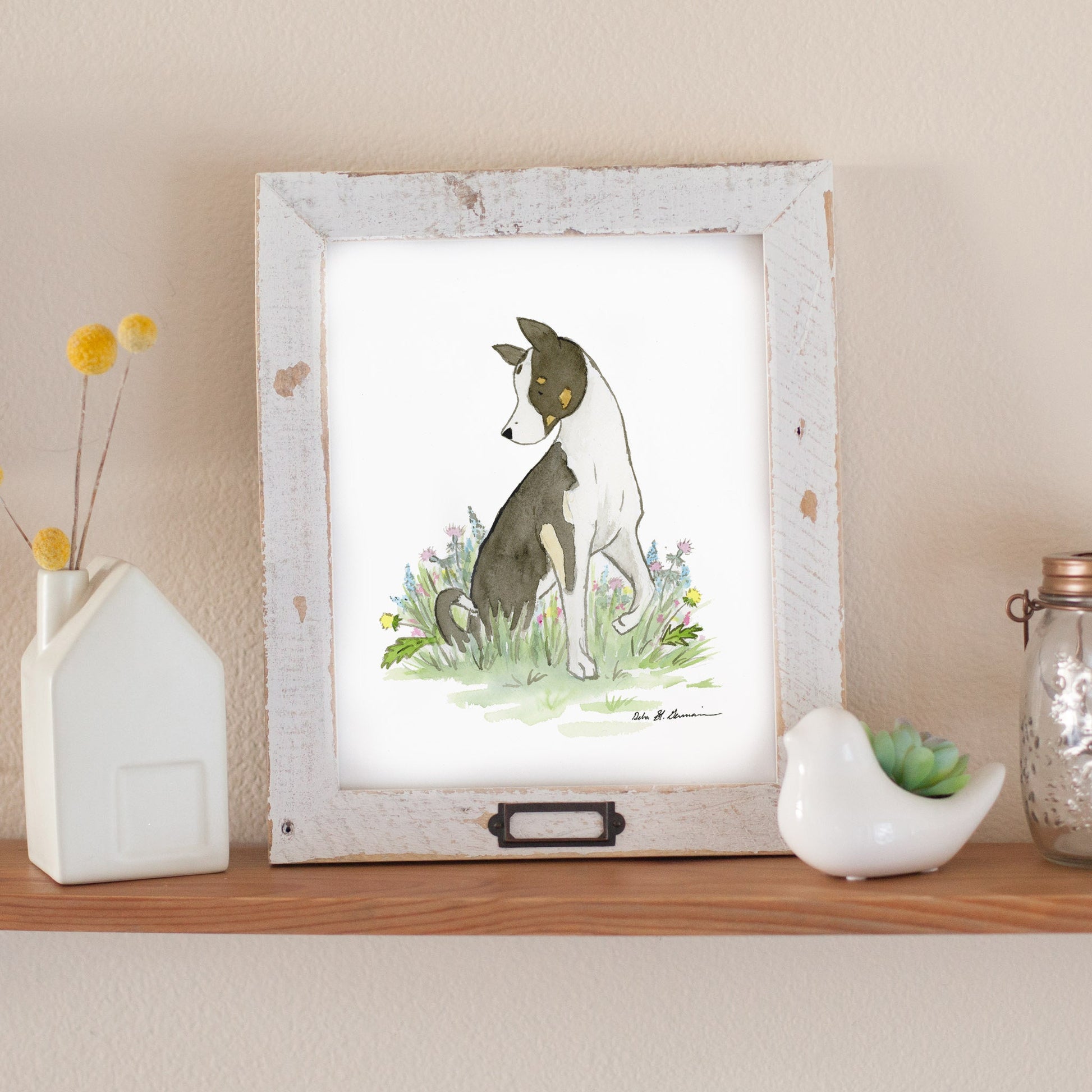 Mixed Breed Dog Art, Basenji Art, Watercolor Print, Pet Portrait, Rescue Dog Art