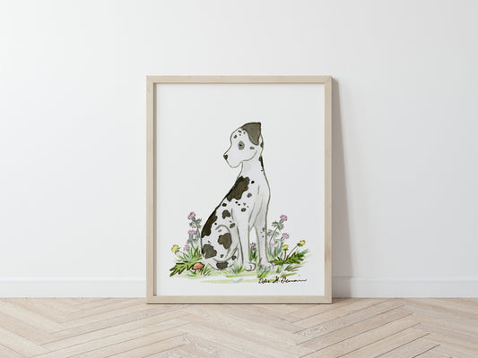 Great Dane Art Print, Harlequin Great Dane Watercolor Print, Art for Dog Lovers
