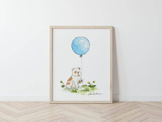 Bulldog With Balloon Nursery Art Print