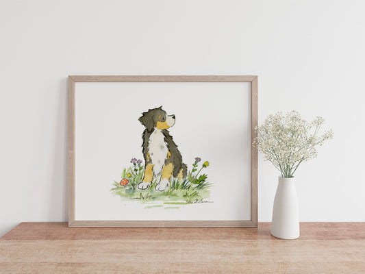 Bernese Mountain Dog Art, Watercolor Print, Cute Bernese Watercolor Art, Bernese Gift