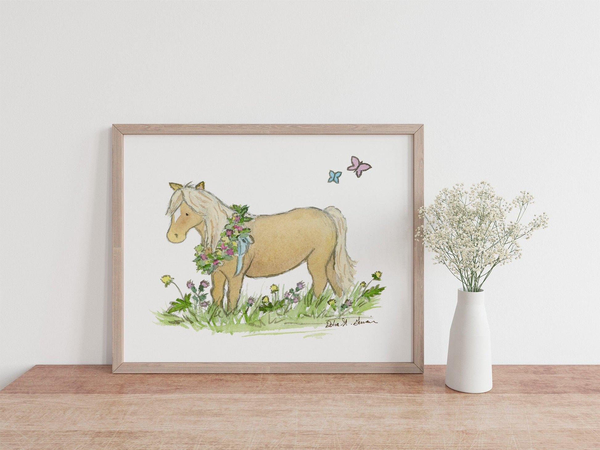 Pony Watercolor Art, Nursery print, Cute Nursery Art