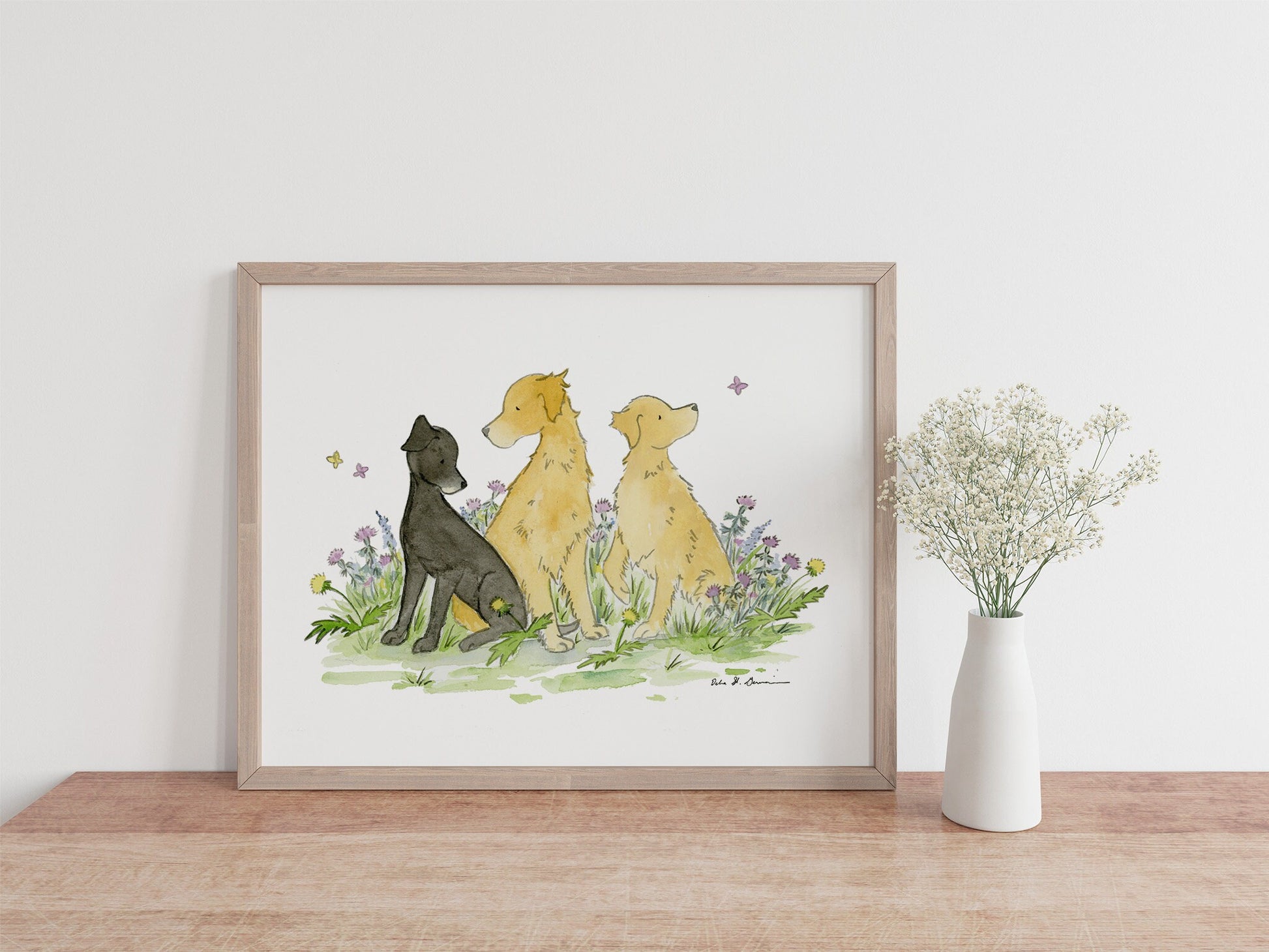 Golden Retriever and Black Lab Art Print, Art For Dog Lovers