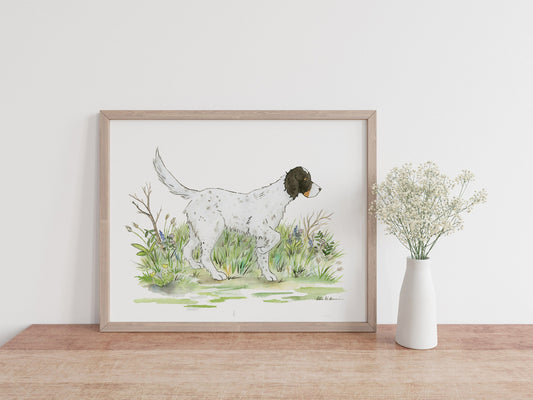 English Setter Art, Watercolor Hunting Dog Print, Dog Lover Gift