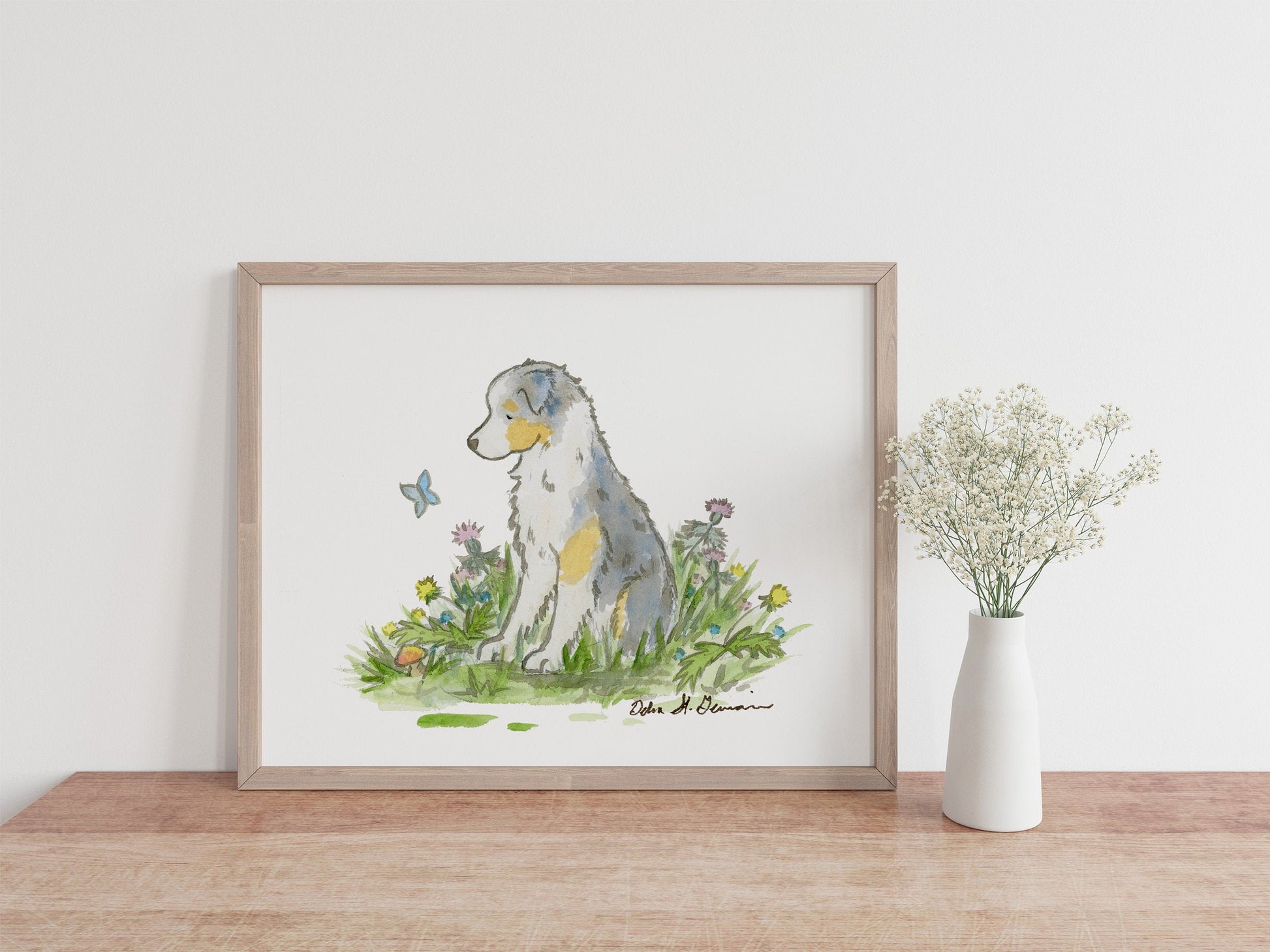 Australian Shepherd Art Print- Blue Merle Aussie l Jasper And Ruby