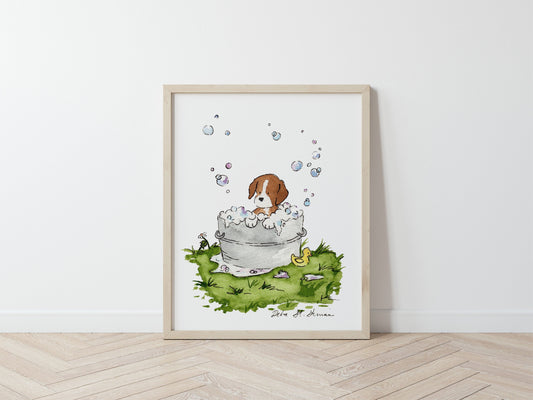 Watercolor Beagle Art Print, Puppy Art for Children