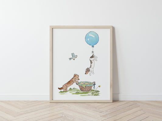 Dachshund Nursery Art Print, Dachshunds with Balloon, Dachshund Baby Shower Gift
