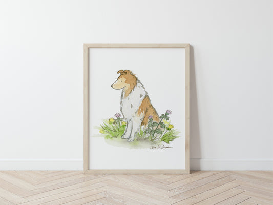 Watercolor Collie Art Print, Rough Collie Painting Print, Collie Gift