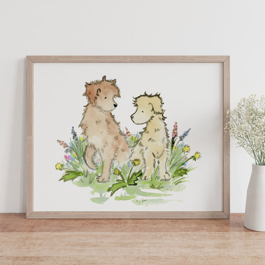 Doodle Dogs Watercolor Print- Labradoodle Print, Golden Doodle Art