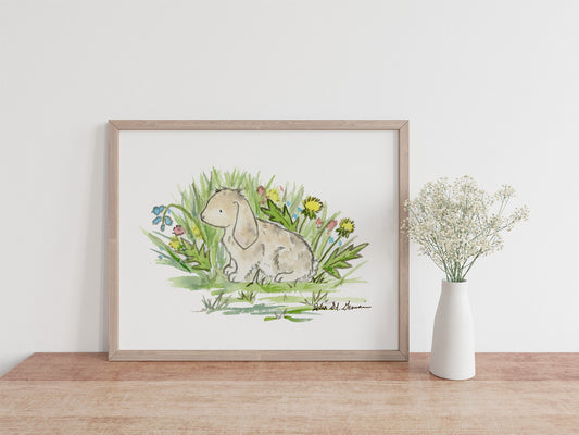 Lop Eared Bunny Art, Rabbit watercolor print
