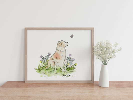 Australian Shepherd Watercolor Art Print- Red Merle Aussie Print, Dog Art l Jasper and Ruby