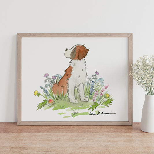 St Bernard Print Art, Watercolor Illustration Print