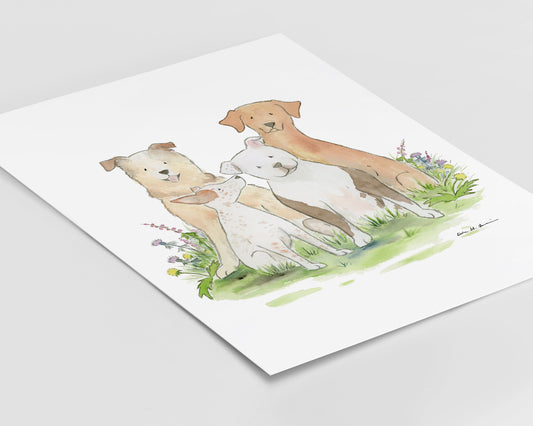 Watercolor Dog Art Print, Dog Painting, Rescue Dog Art, Mixed Breed Dog Family