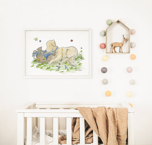 Golden Retriever Art, Watercolor Nursery Print