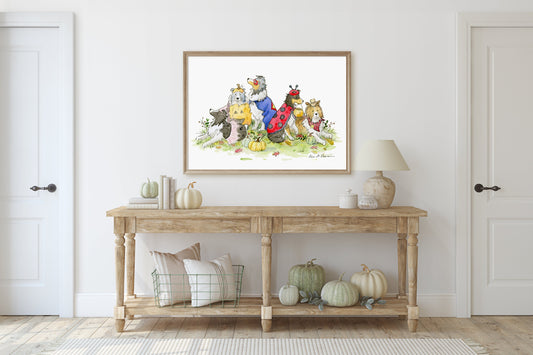 Shetland Sheepdog Watercolor Print, "Happy Howloween!" Trick-Or-Treating Sheltie Art, Halloween Dog Art