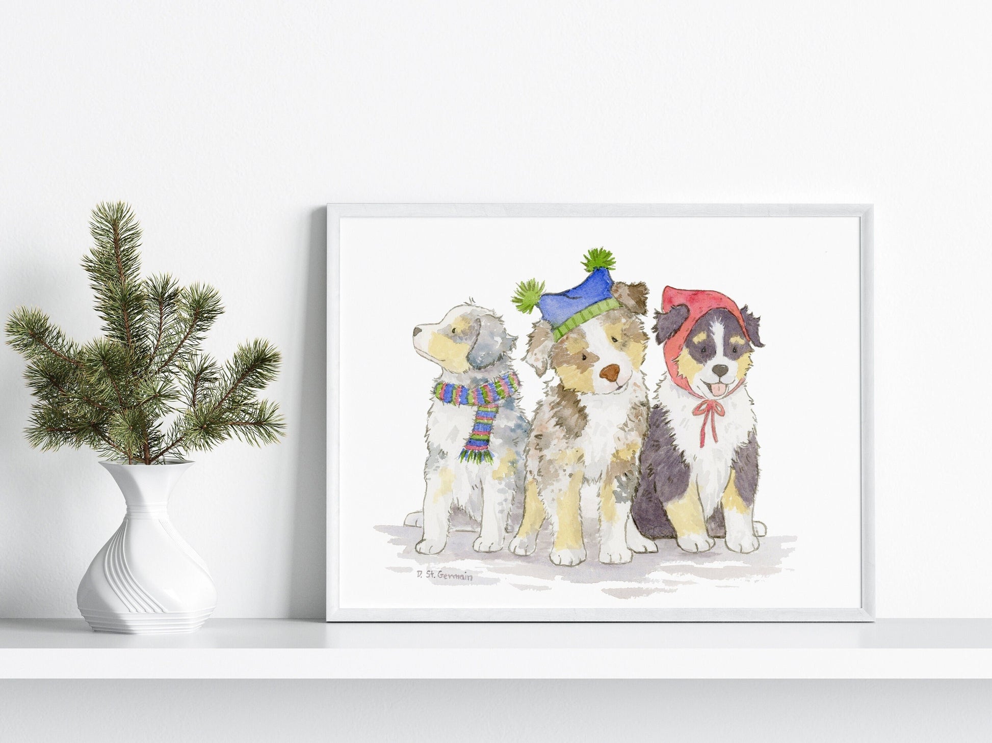 Australian Shepherd Holiday Art Print