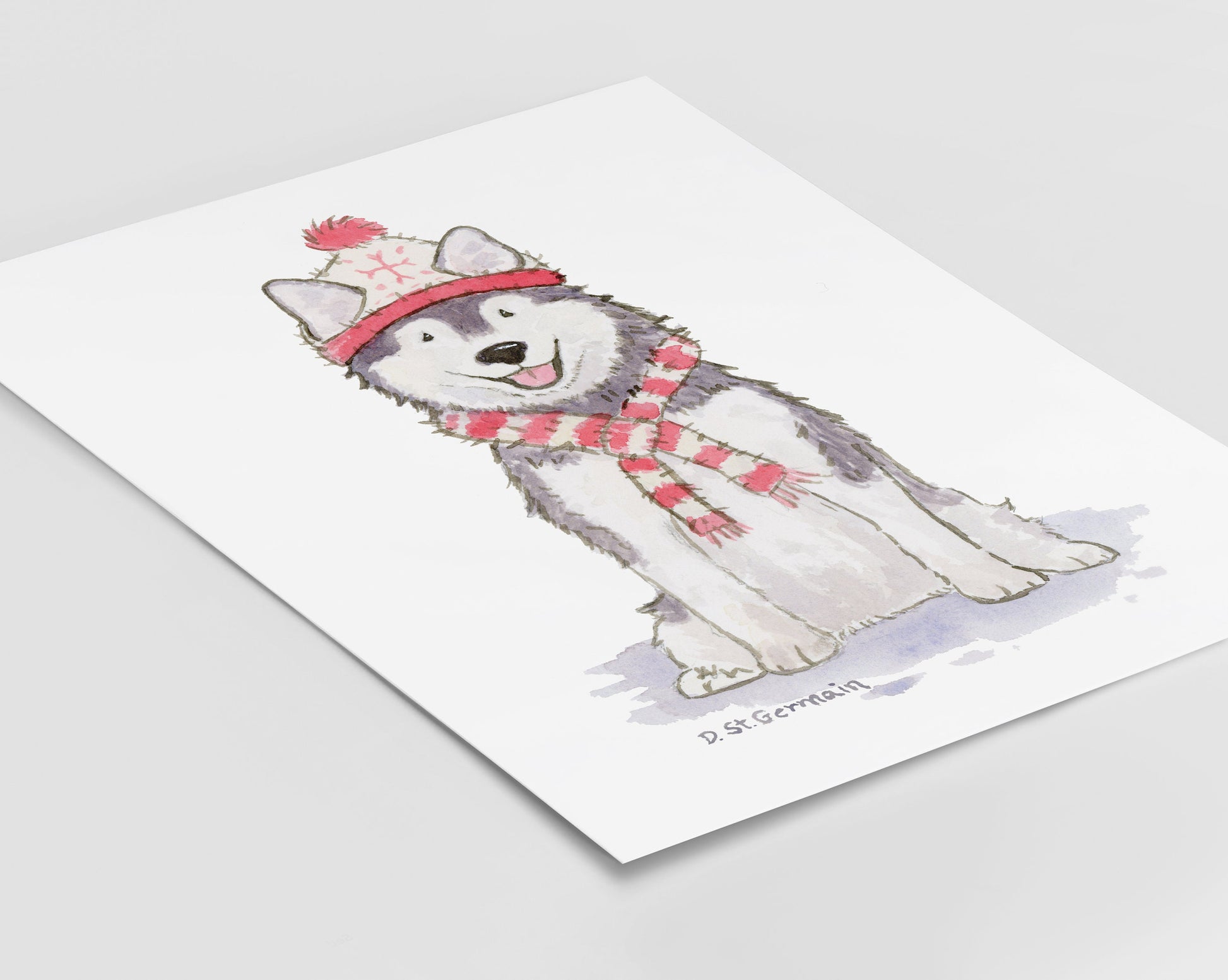 Siberian Husky Art, Holiday Husky Print