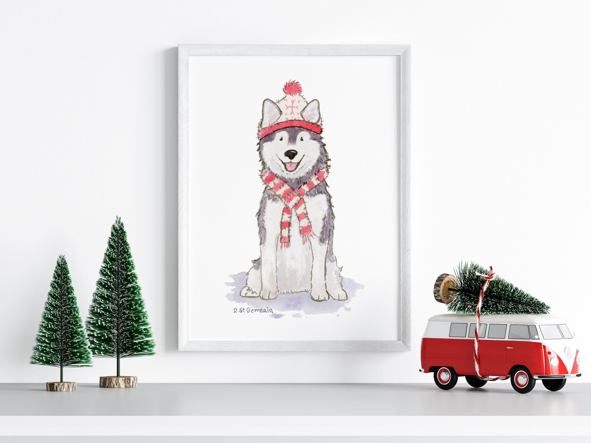 Siberian Husky Art, Holiday Husky Print