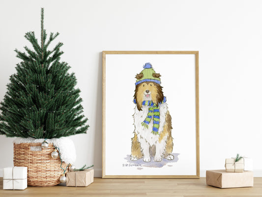 Collie Art, Rough Collie Holiday Print