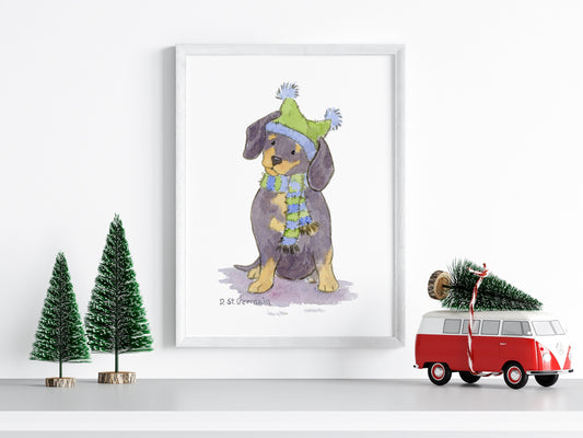 Dachshund Art, Holiday Dachshund Print