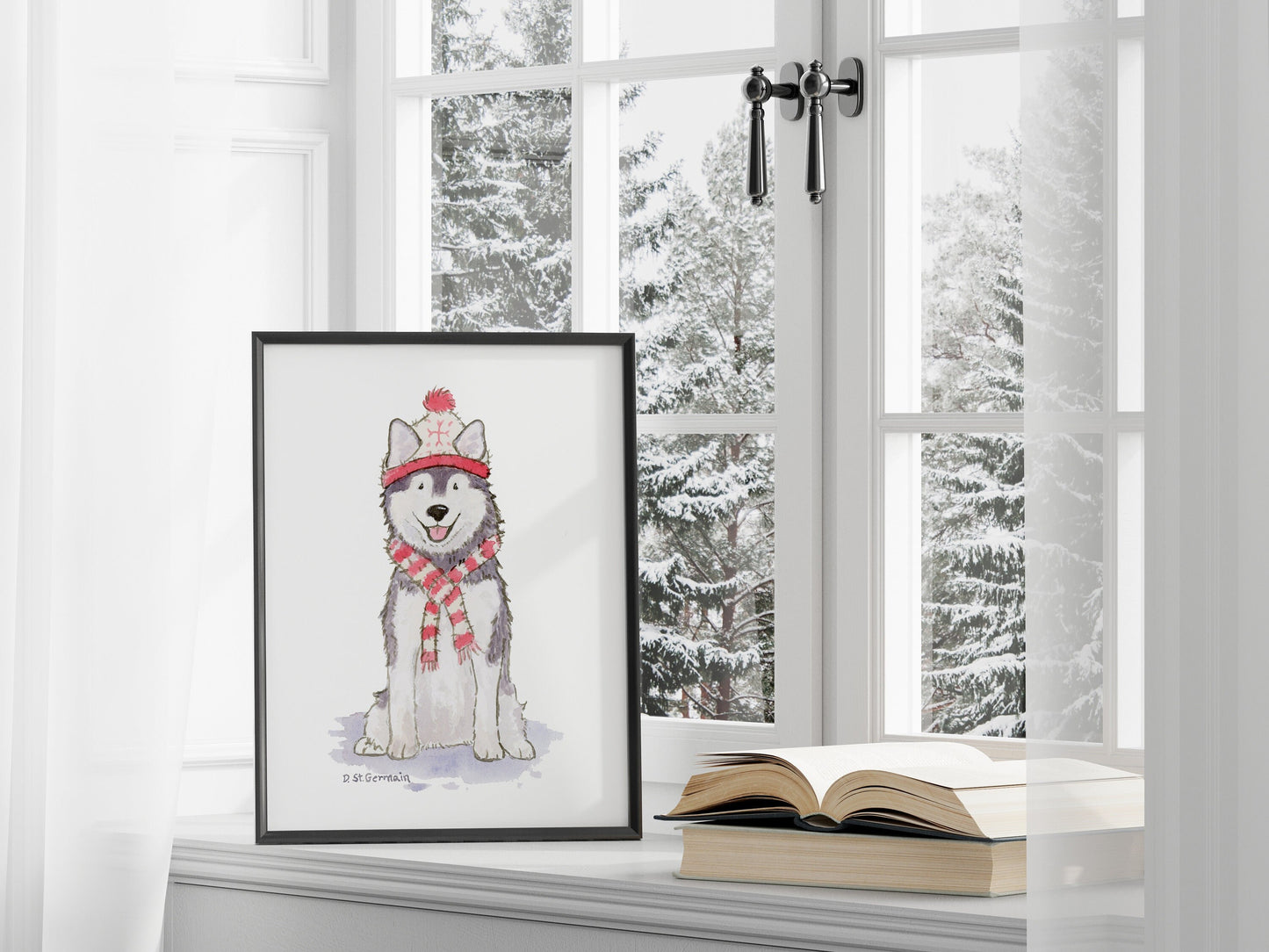 Siberian Husky Art, Holiday Husky Print