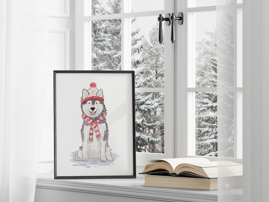 Siberian Husky Art, Holiday Husky Print