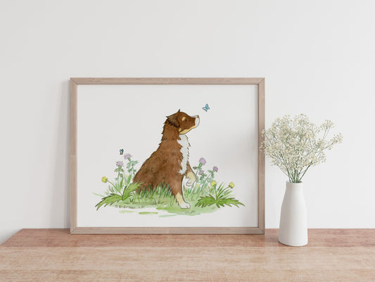 Australian Shepherd Art, Red Tri Aussie Print