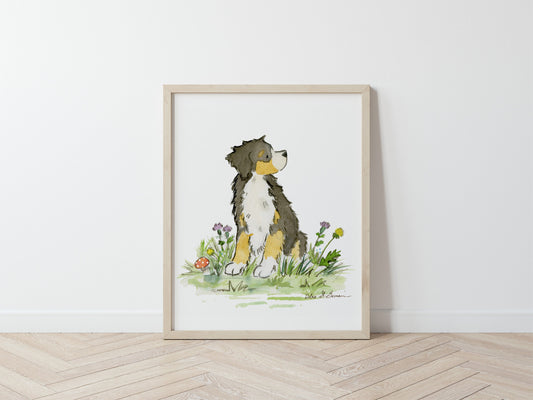 Bernese Mountain Dog Art, Watercolor Print, Cute Bernese Watercolor Art, Bernese Gift