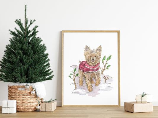 Holiday Yorkshire Terrier Art Print- Gift for Yorkie Lovers